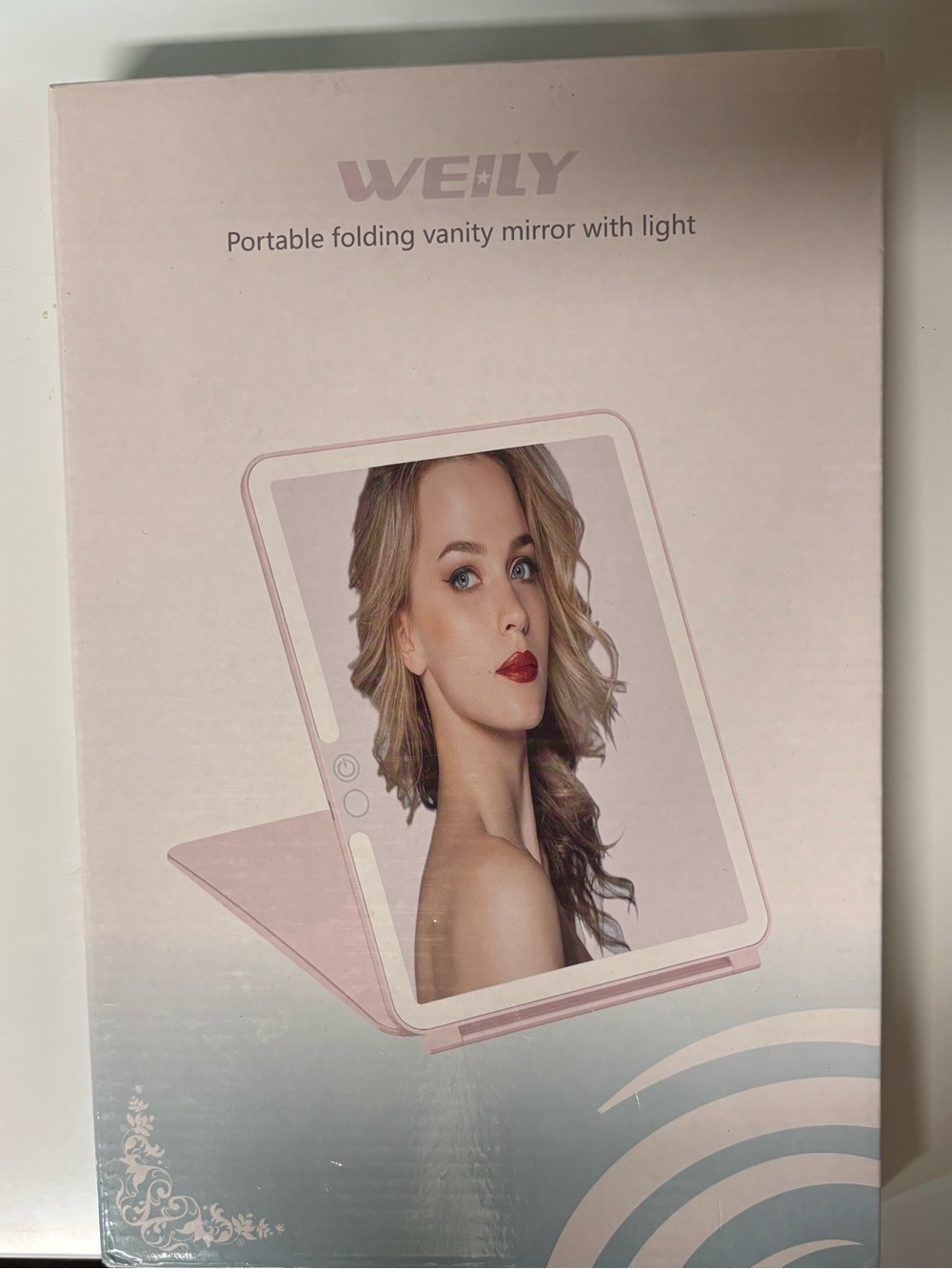 Pink Portable Folding Vanity Mirror with Light